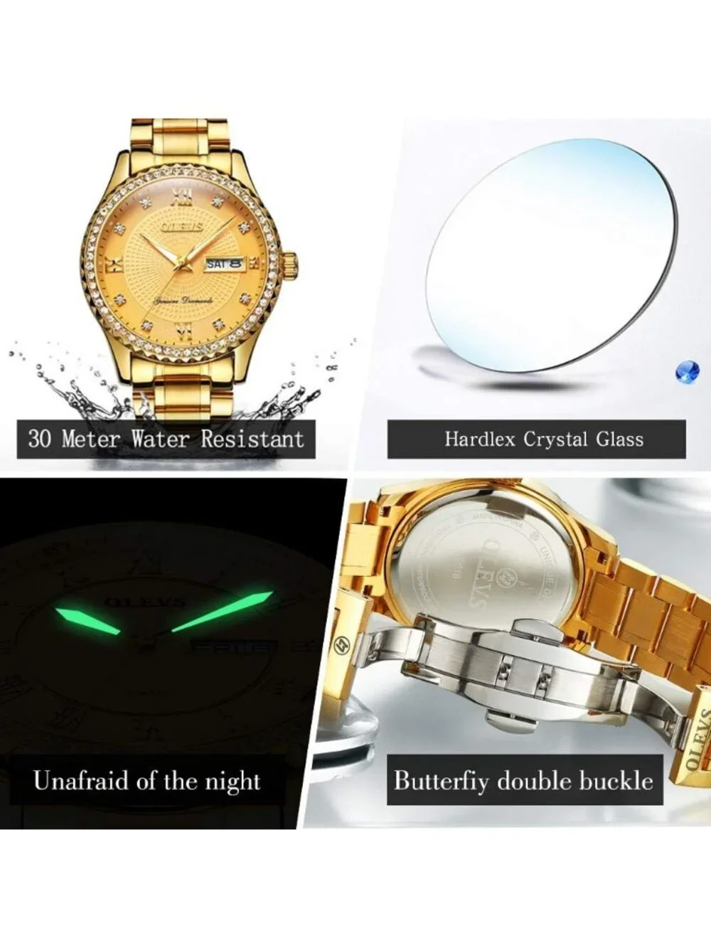 Men's All Gold Diamond Stainless Steel Waterproof Luminous Luxury Analog Watch